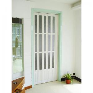 Quality Interior Decorative PVC Accordion Folding Door Walnut Color With Glass for sale