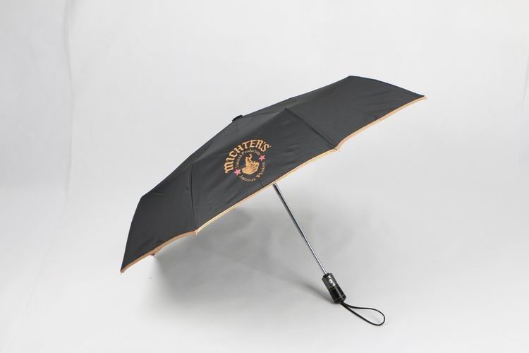 Quality 21 inch black auto open close umbrella with logo printing and leather handle for sale