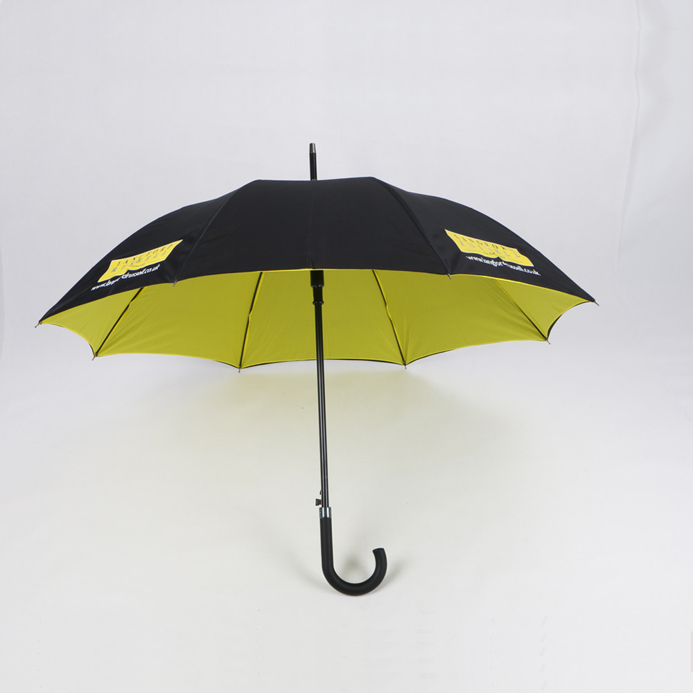 Quality Double Layer Curved Handle Umbrella Black And Yellow 190T Pongee Fabric for sale
