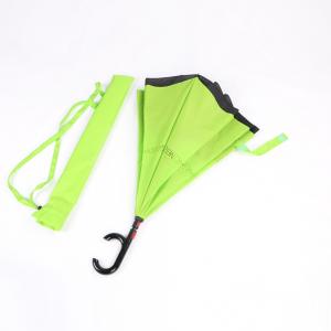 Quality Windproof C Hook Reverse Folding Umbrella , Green Reversible Rain Umbrella for sale