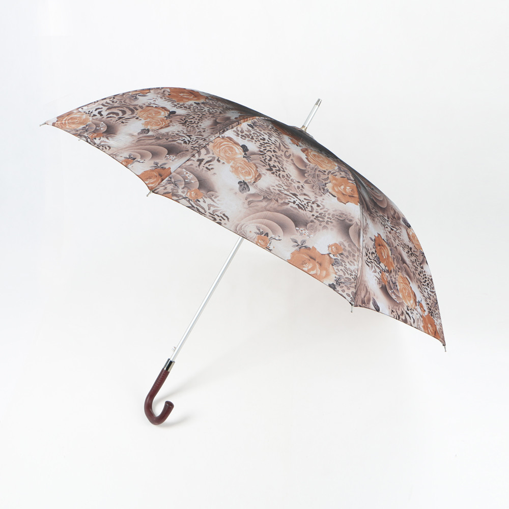 Quality Plastic J Handle Curved Handle Umbrella Rainproof Rose Printing Aluminum Pole for sale