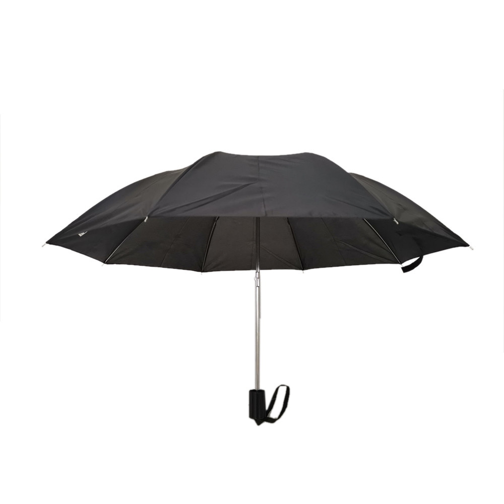 Quality 19 Inch Black Mens Two Fold Umbrella Compact Automatic Open Metal With Black Handle for sale