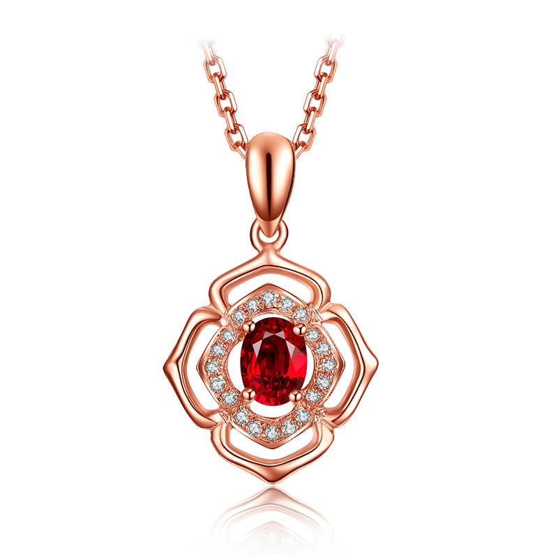 Quality Natural Gemstone Gold Jewelry Solid 18k Genunie Diamond And Ruby Pendant Necklace  for sale