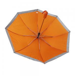 Quality Orange Automatic Umbrella 2 Fold Nylon Fabric With Reflective Perimeter Tape for sale