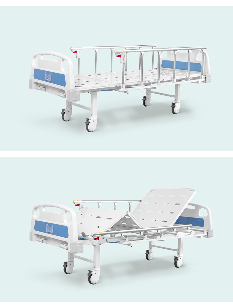Durable 2 Cranks 2 Function Foldable Clinic Medical Metal Adjustable Manual Nursing Patient Hospital Bed With Casters