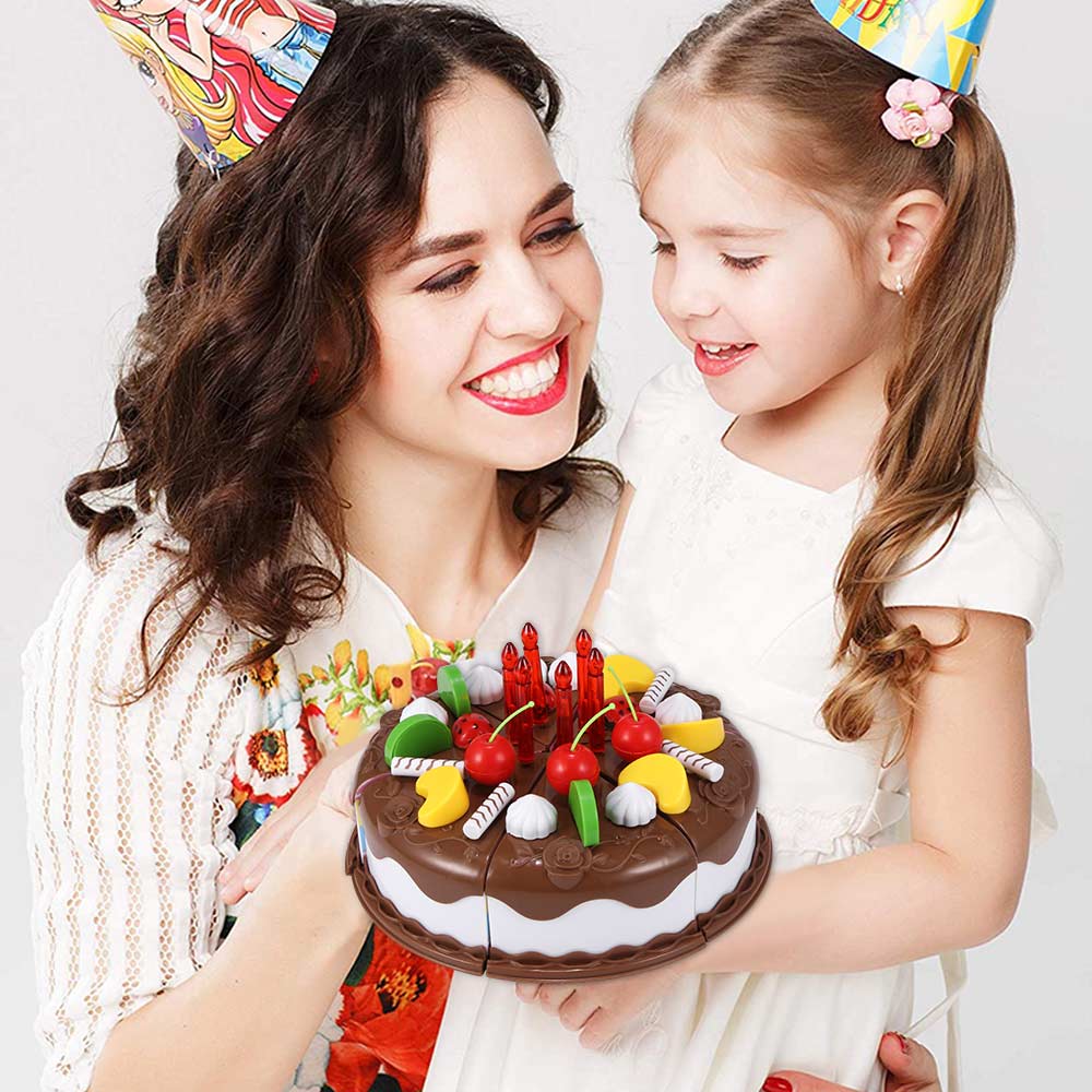 DIY 5.9inch Wooden Fruit Cutting Set Birthday Cake Toy Plastic