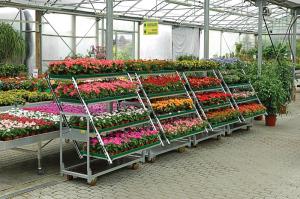 Quality 500kgs Danish Flower Trolley 3 Shelves Outdoor Plant Cart With Wheels for sale