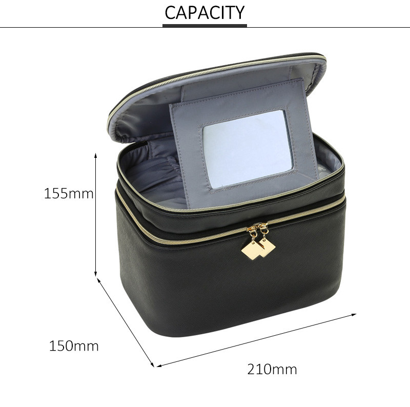 Mirror PU Leather Wash Cylinder Bucket Makeup Bag