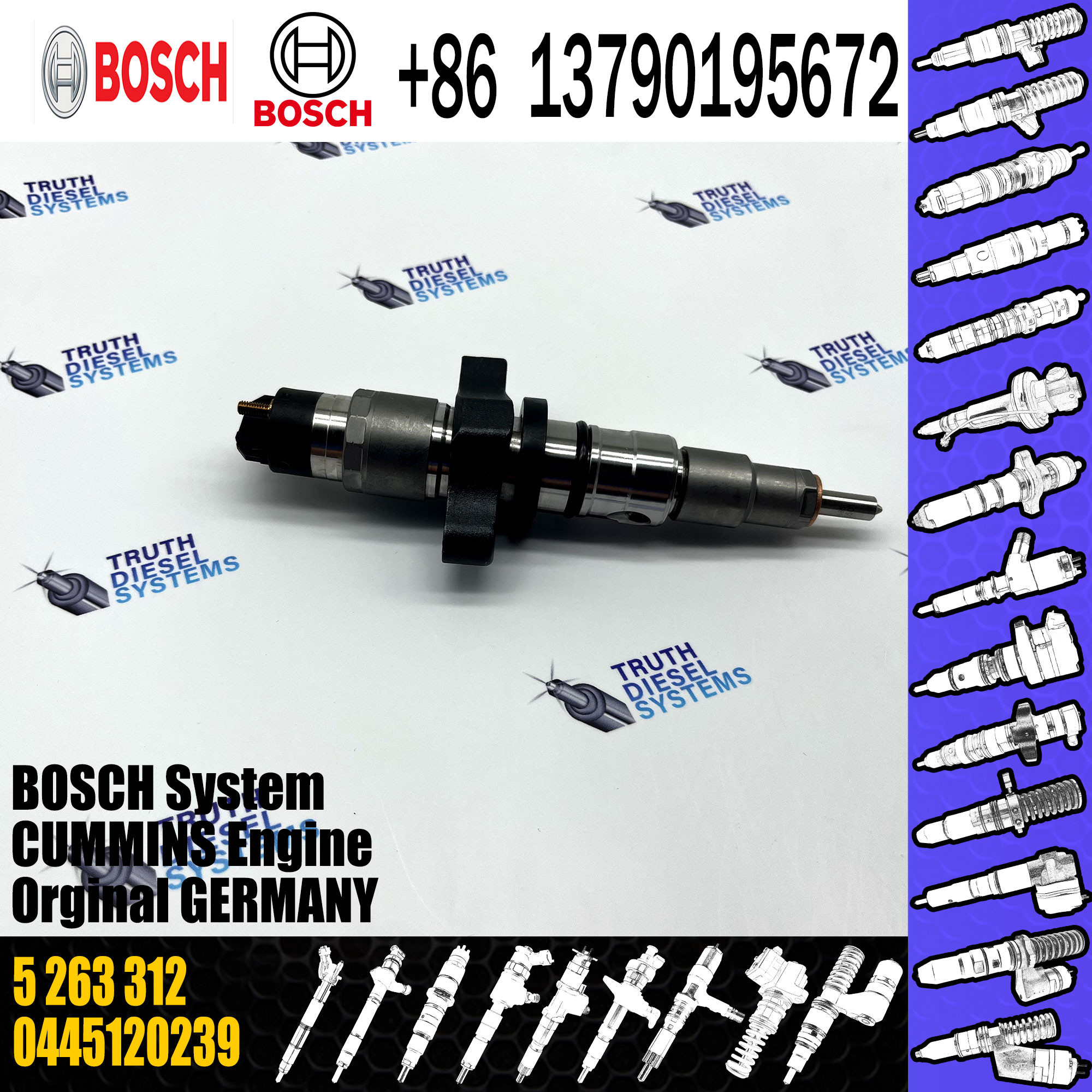 Diesel Fuel Injector Common Rail Injector Assembly 5263312 0445120239 for Cummins ISB QSB5.9