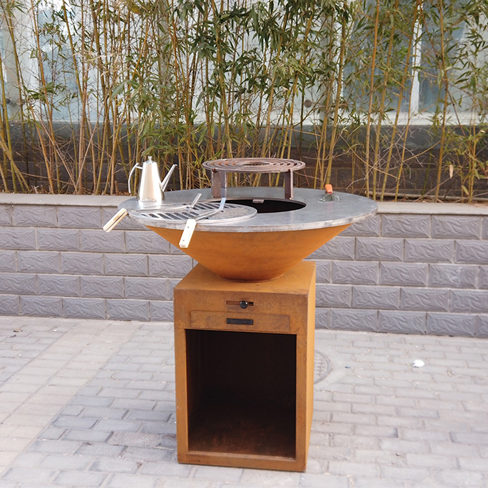 corten steel bbq grill with oil