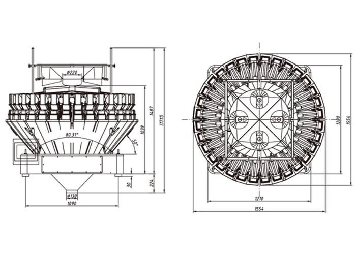 220V 32 Heads 4 Products 1020g Combination Weigher