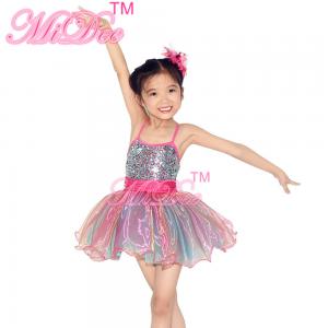 Quality Solo Confetti Dot Tops Kids Dance Clothes 2 Tones Organza Glitter Sequin Dress for sale