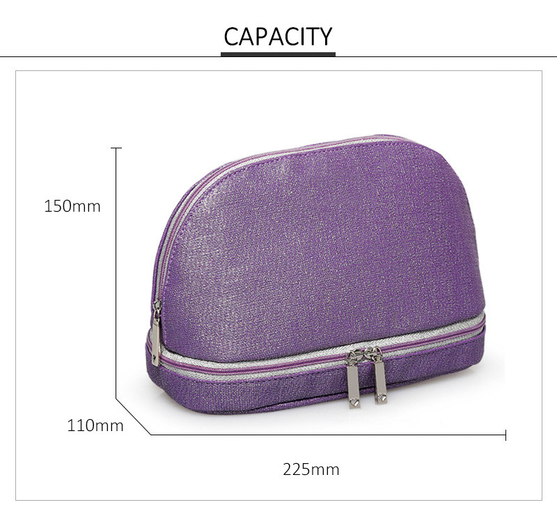 Double Layers Waterproof Travel Women PU Makeup Bag