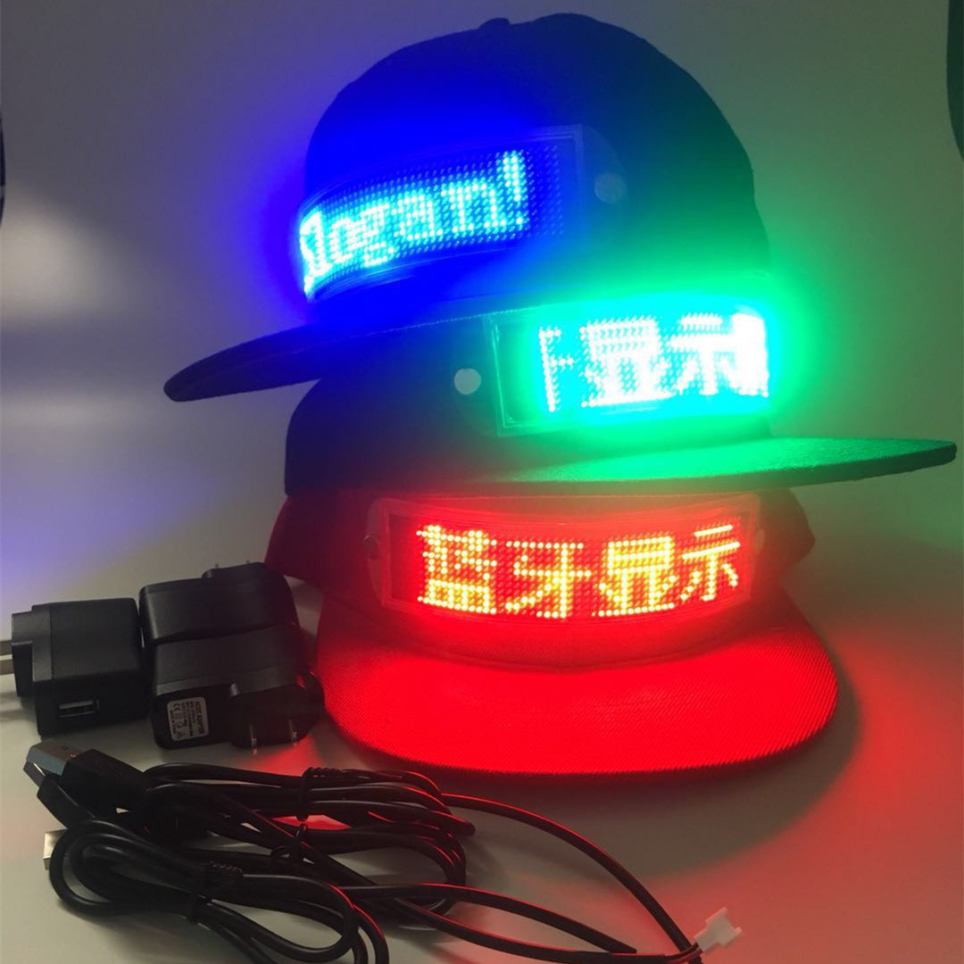 Flashing scrolling message LED cap which canbe changed the message by client's phone