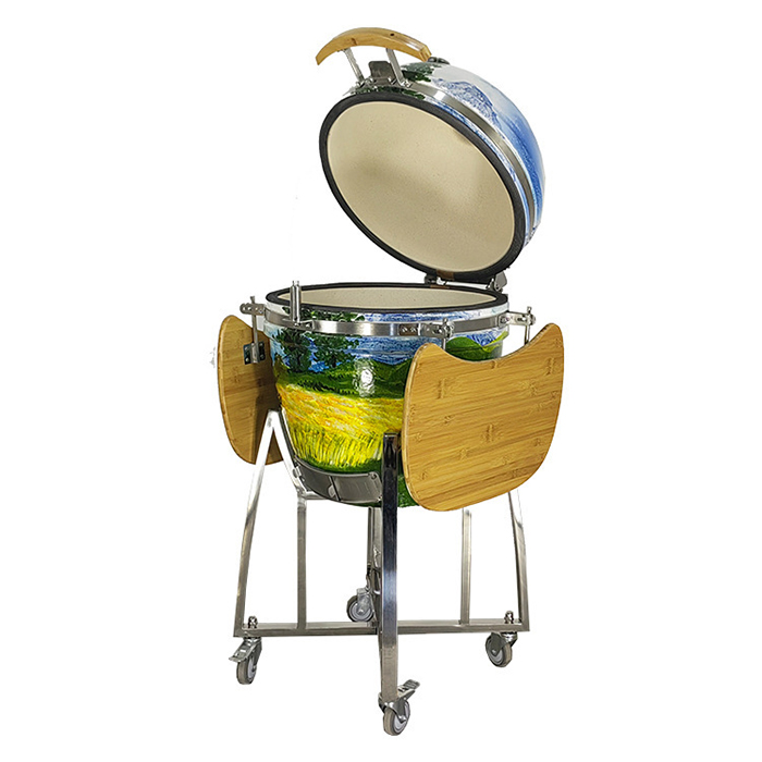 21-inch hand-painted ceramic grill - BBQ European and American smoked barbecue artifact & pizza oven for leisure gatheri
