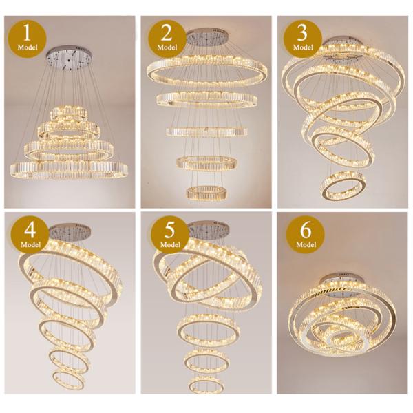 Luxury Staircase Crystal Chandelier Large Modern Rings silver chandeliers(WH-NC-49)