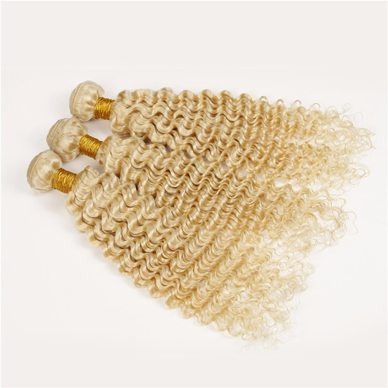 Strong double weft no shedding no tangle deep wave remy brazilian human hair blonde