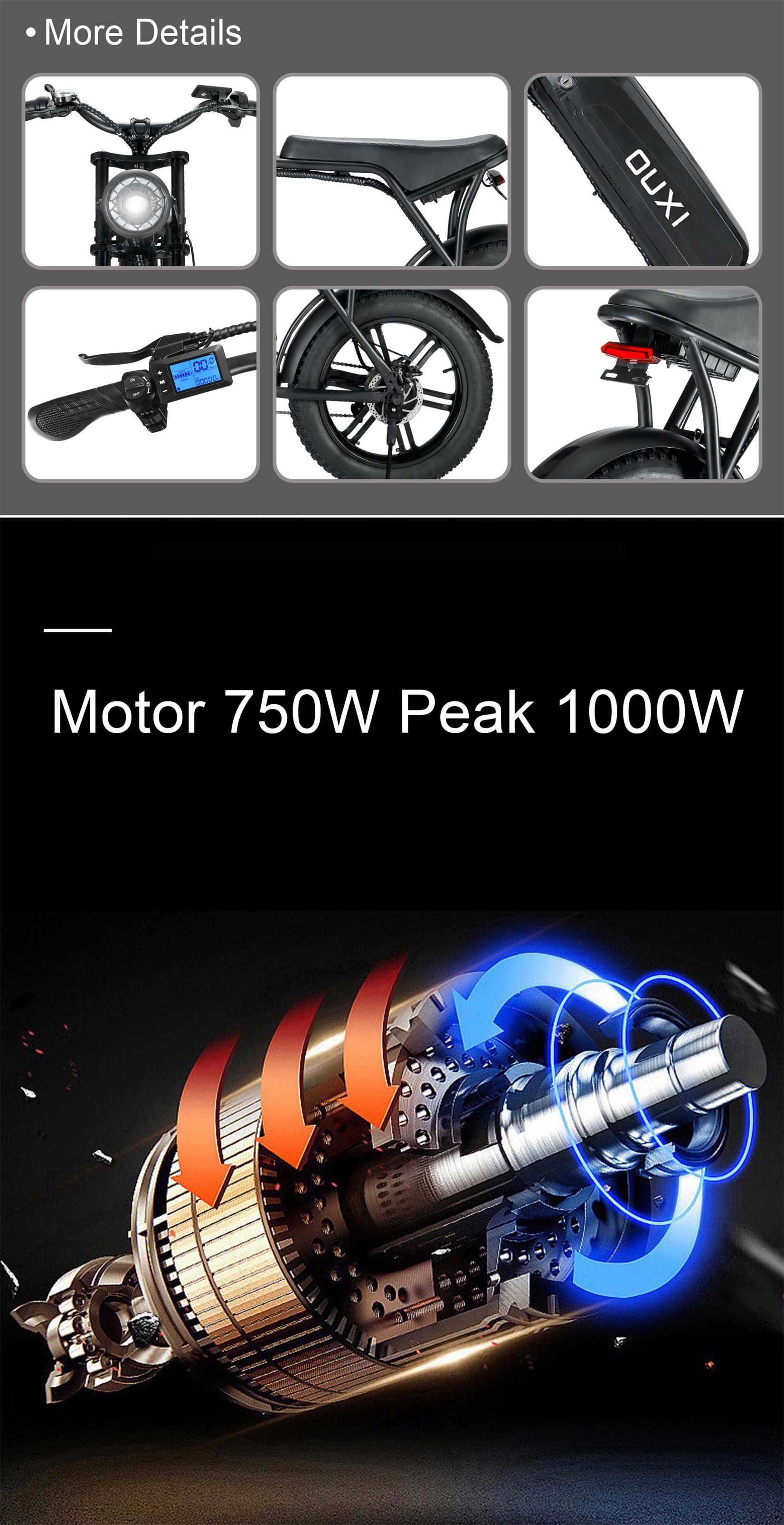 35kg Aluminum Alloy Frame Electric Fat Tire E Bike With Long Range 48v 750W/1000W Motor