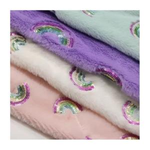 Quality Recycled 100 Polyester Rabbit Fur Rainbow Style Sequins Embroidery on Plush Fabrics for Home Textiles for sale