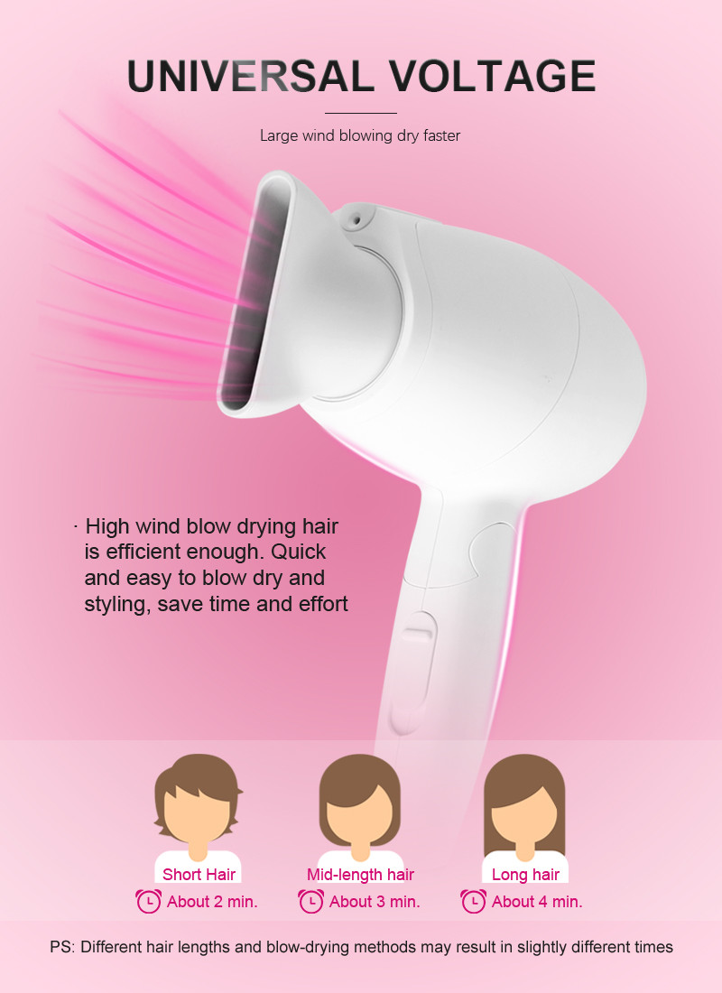 OEM ODM Hair Blow Dryer , 1000W Mini Folding Travel Hair Dryer