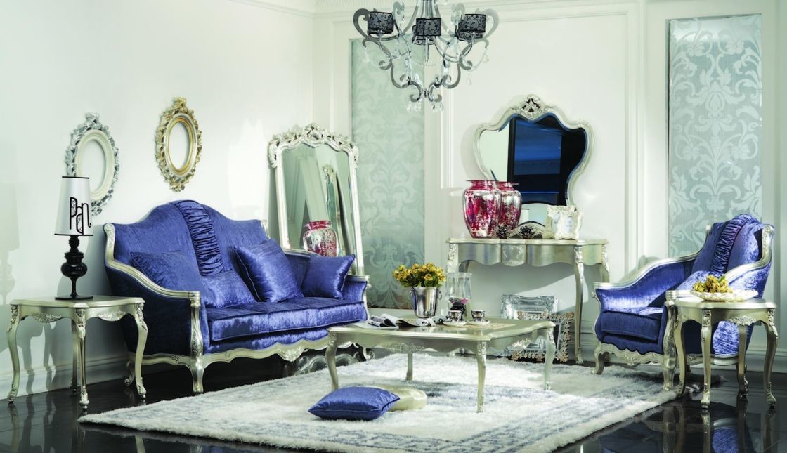 CAD 3D 3 Piece Luxury Living Room Furniture Modern Blue 3 2 1 Seater Velvet Sofa Sets