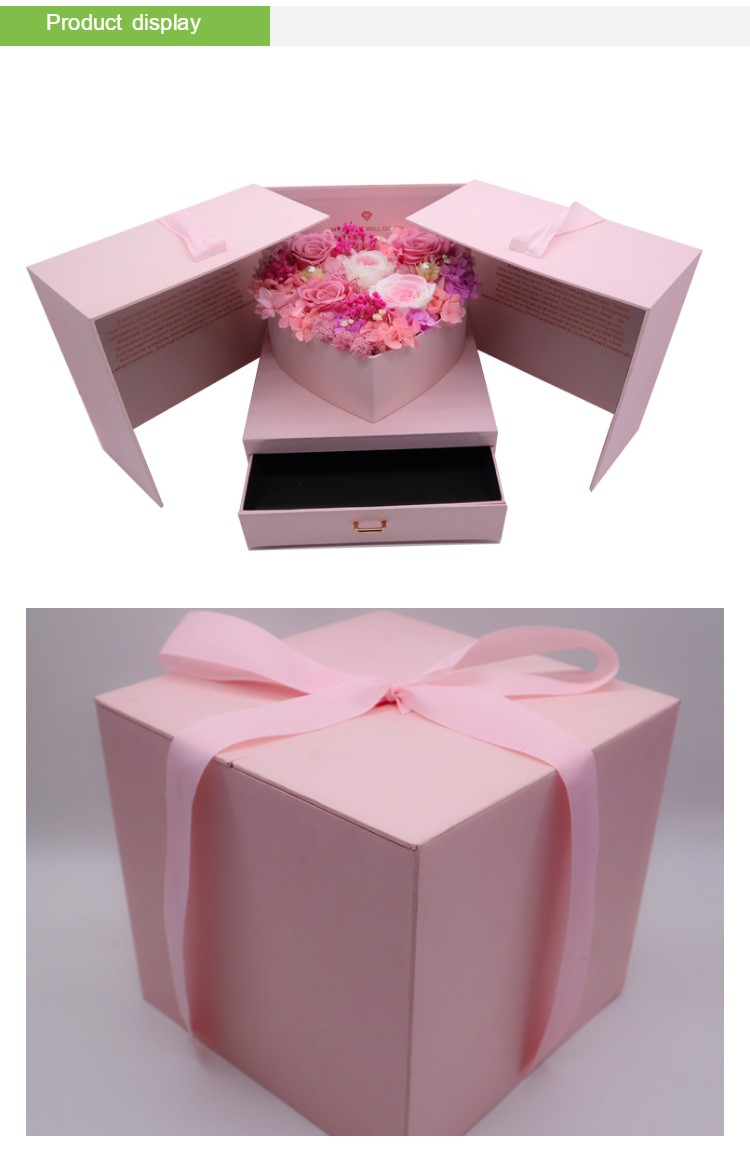 Magic Cube Heart Shaped Flower Box , Preserved Roses In Heart Box