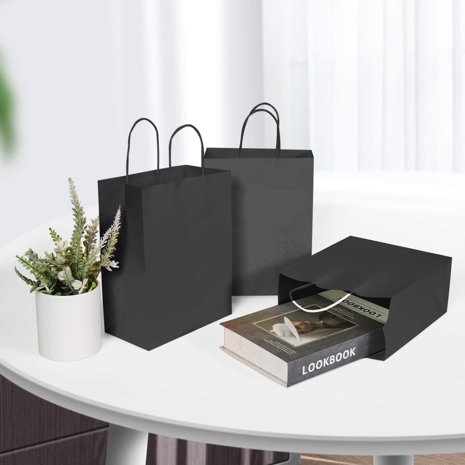 Exhibition Custom Black Kraft Paper Bags With Your Own Logo at and Hand Length Handle