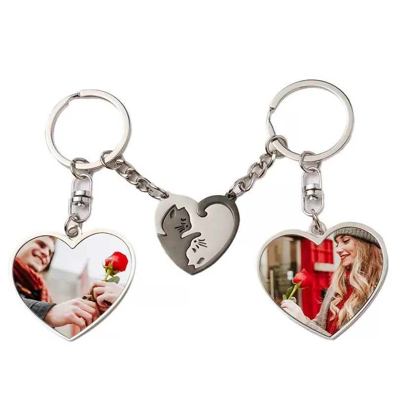 Heart And Round Shape Sublimation Blank Metal Keyring For Lovers Bag Pendant