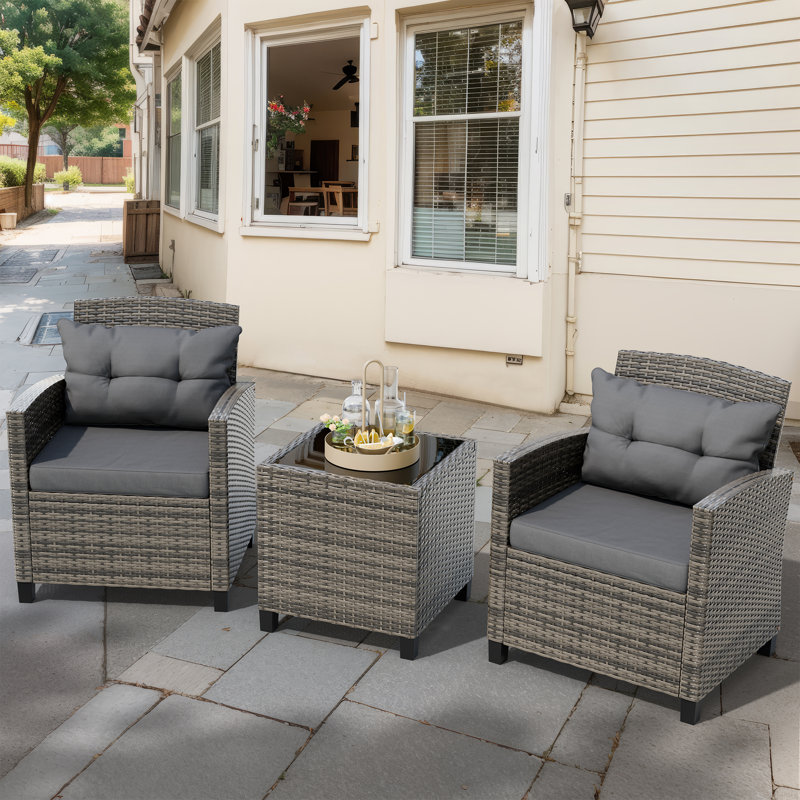 Outdoor Bistro Set Rattan Garden Chair 2 Seating Patio Set Group with Coffee Table by AJUNION