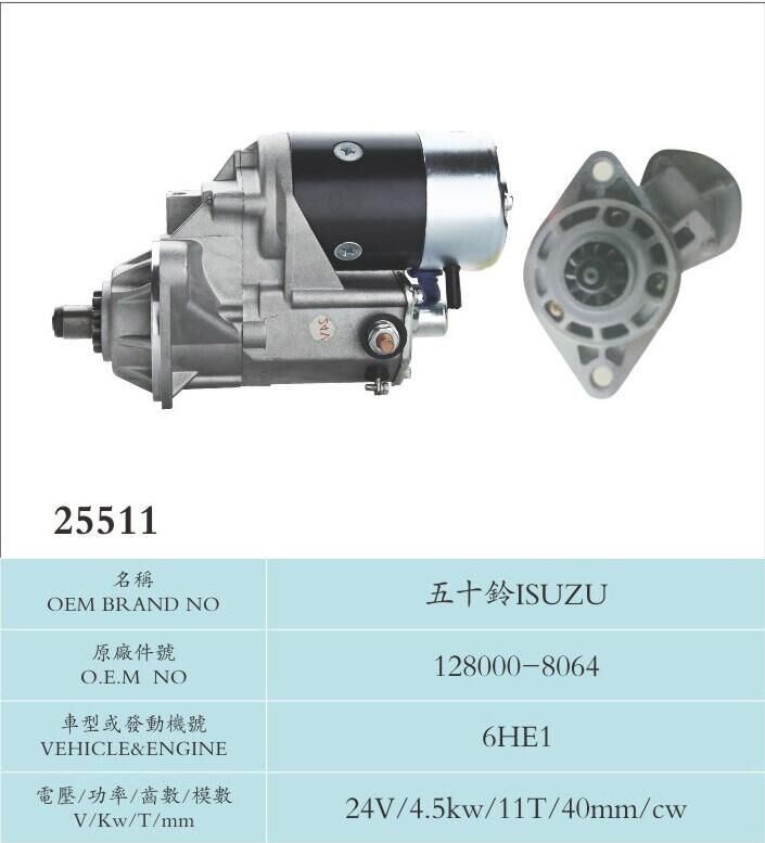 ISUZU Diesel Engine Nippondenso Starter Motor 6HE1(128000-8064) 24v 4.5kw 11t