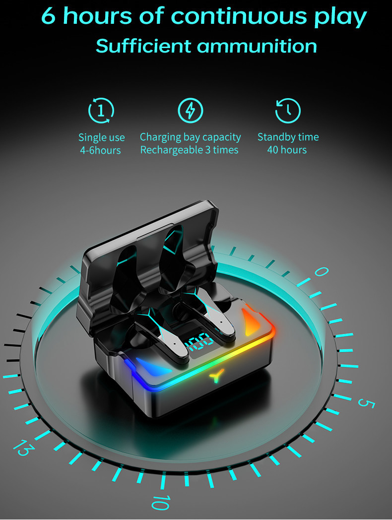 Wireless gaming earphone with mic touch control HiFi Stereo earbuds for iPhone Android