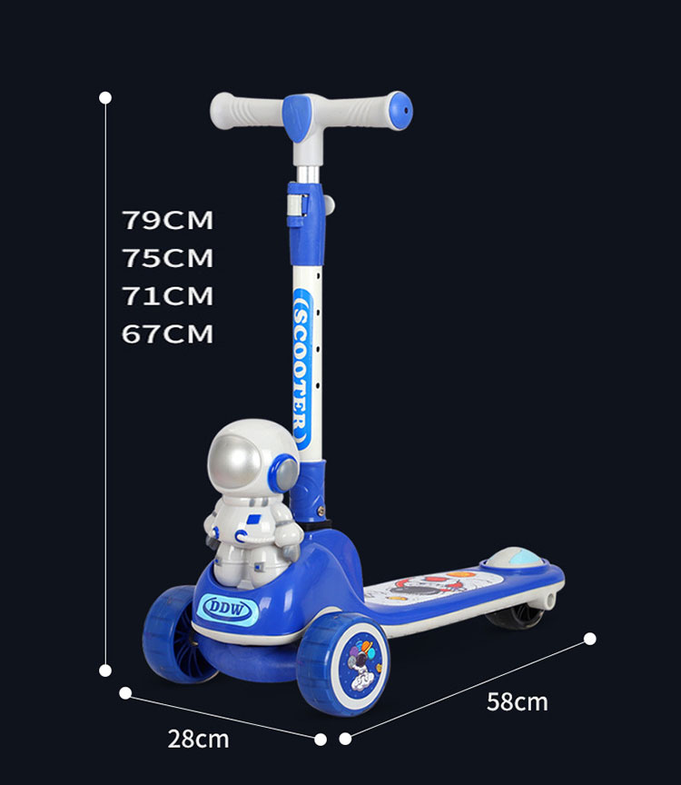 Portable Push Scooters Kid Adjustable Height 3 Kick for Ages 4-6Y Max Load 200 LBS Metal