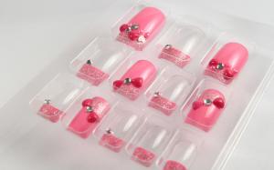 Quality 3D Heart Fingers Fake Nails / Nail Art Beautiful , Glass Stone for sale