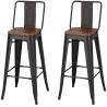 Buy cheap Industrial Metal Bar Stools with Solid Wood Seat - Black from wholesalers