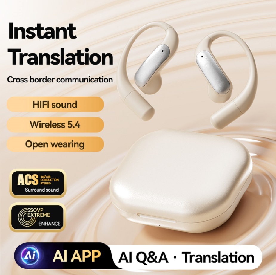 ETEK AI Translation OWS Earphone With Bluetooth 5.4 40mAh Earphone Battery 500mAh Charging Case (protected), F10 Composite Film