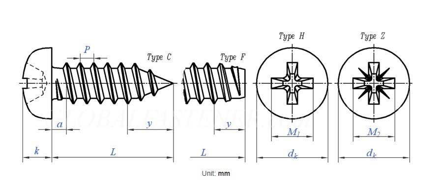 DIN 7981 Cross Recessed Pan Head Tapping Screws