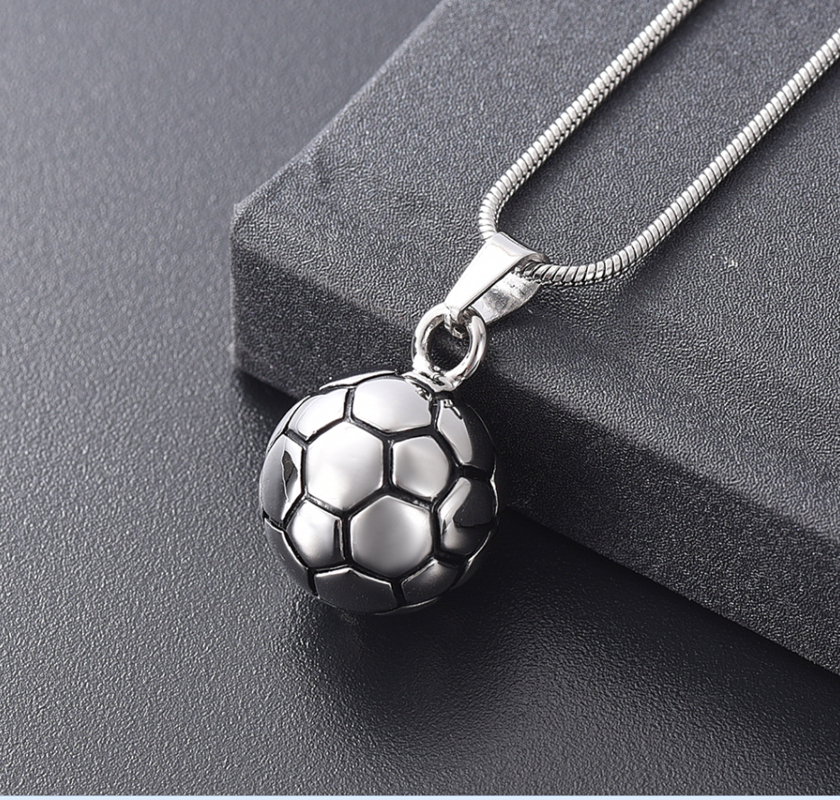 Round Soccer Ball Keepsake Urn Necklace For Ashes Stainless Steel Cremation Jewelry