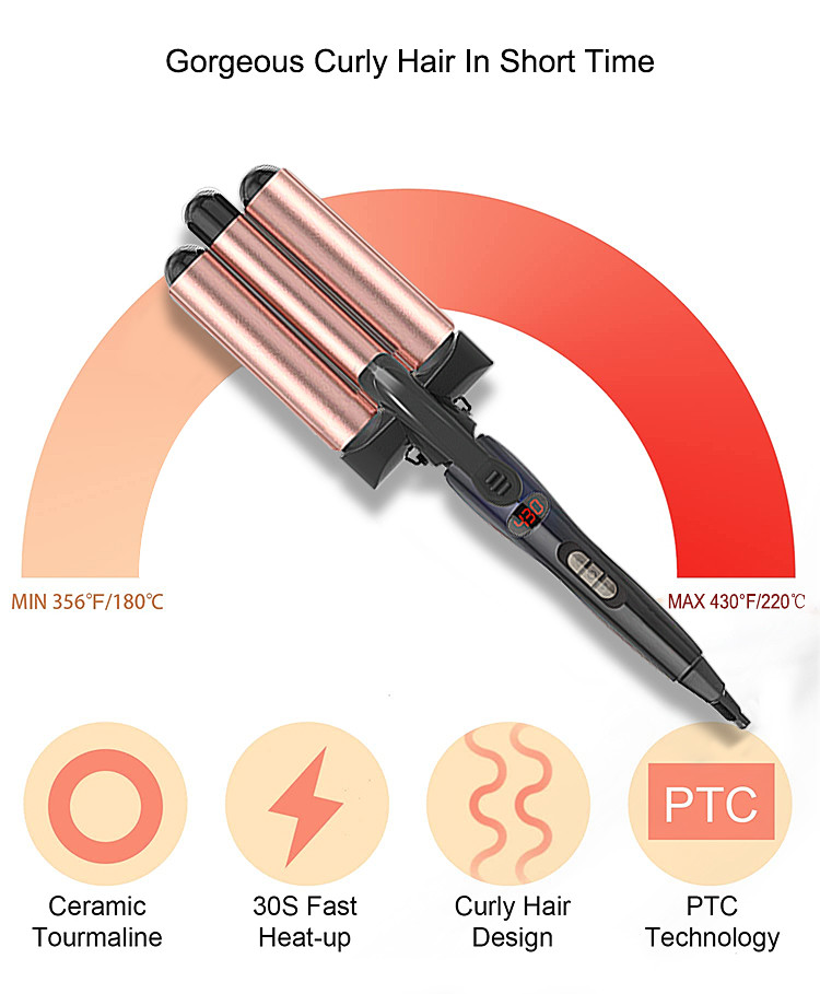 1 Inch Hot Tools Three Barrel Hair Waver Dual Voltage Crimp With Titanium Plate