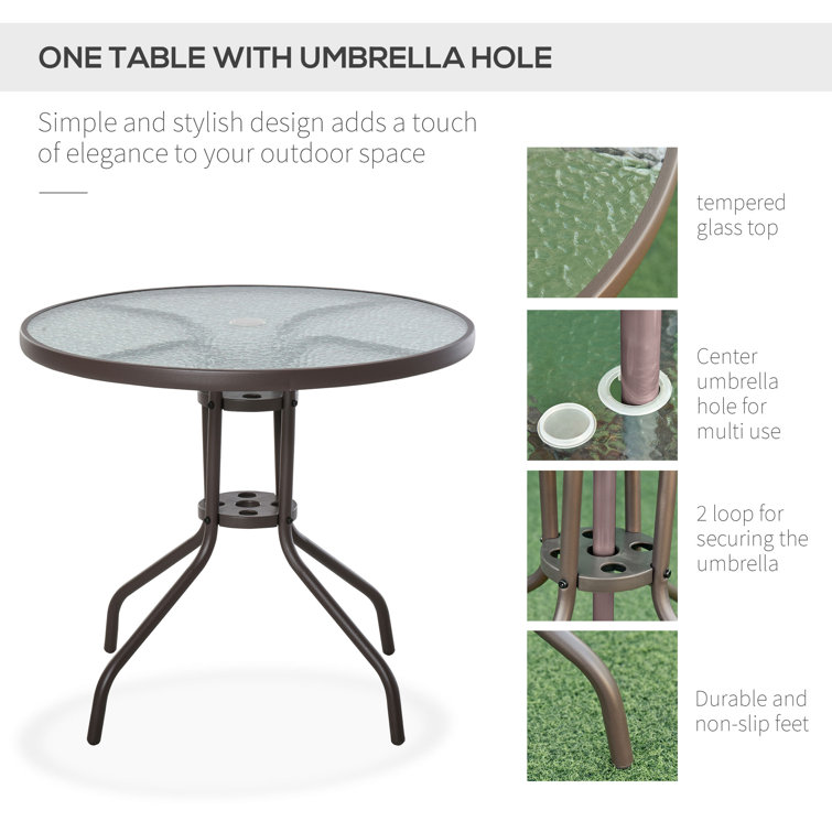 AJUNION Metal Patio Furniture Set Foldable Chairs and Dining Table with Umbrella Hole