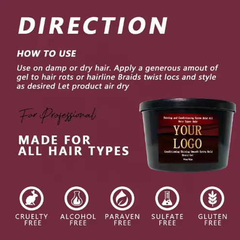 64oz Braid Gel For Braid Twist No Flaking Olive Oil Custom Wholesale Braiding Jam Extra Hold 4C Hair Edge Control