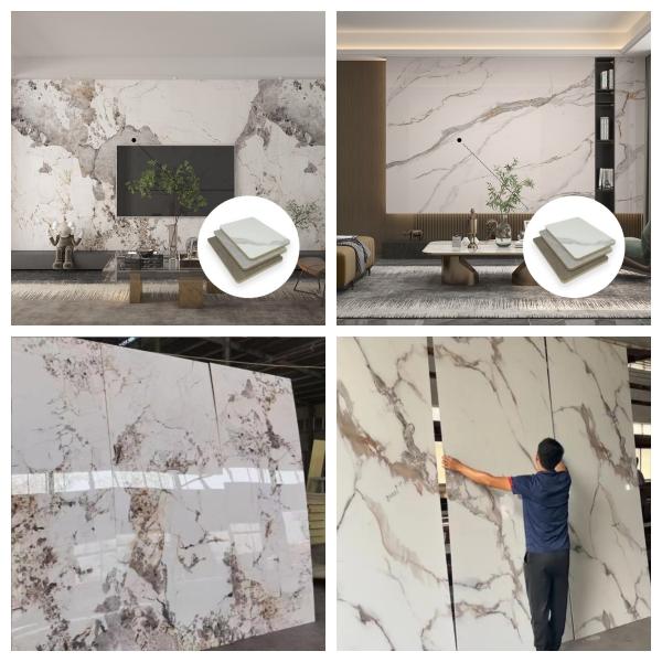 8mm Bamboo Charcoal Solid Board Veneer Marble Fiber Wall Panel with Damask Pattern