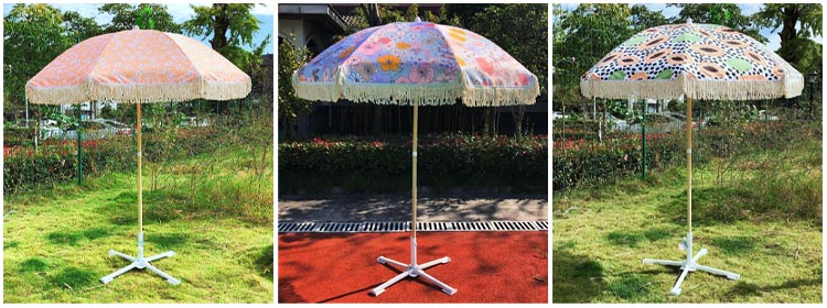 Outdoor Beach Courtyard Sun Umbrella with Tassel in Wood Color and Polyester Material
