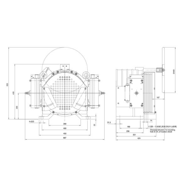 2:1 Traction Ratio 1.0~1.75m/s Speed Compact Structure Elevator Gearless Motor Replacement Parts