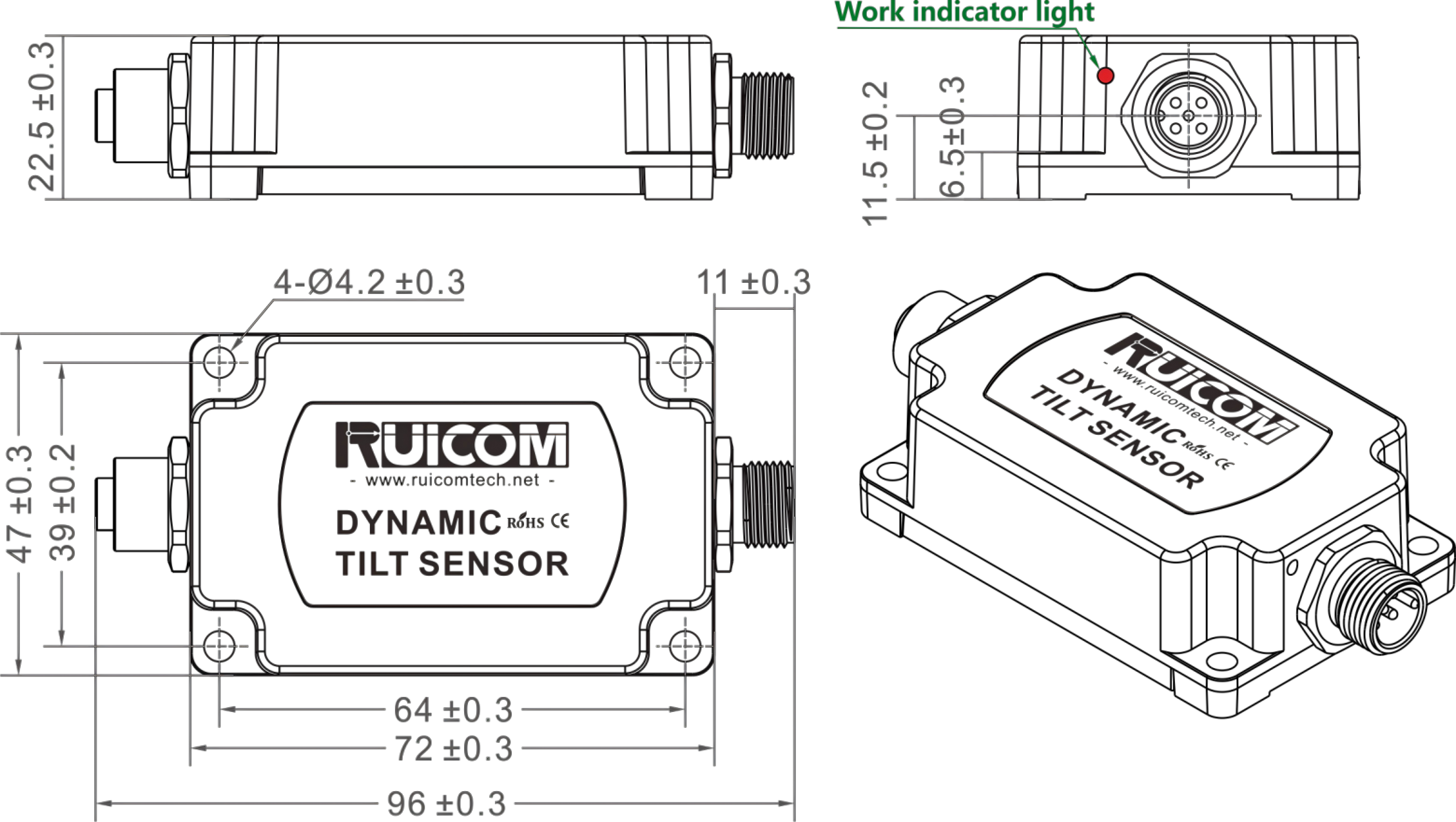 DTS6 Digital Output Dynamic Inclinometer Tilt Sensor High Shock Resistant