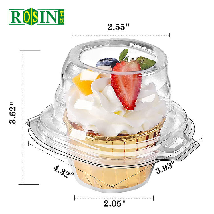 Transparent PET Single Cupcake Containers Hinged Clamshell Lightweight