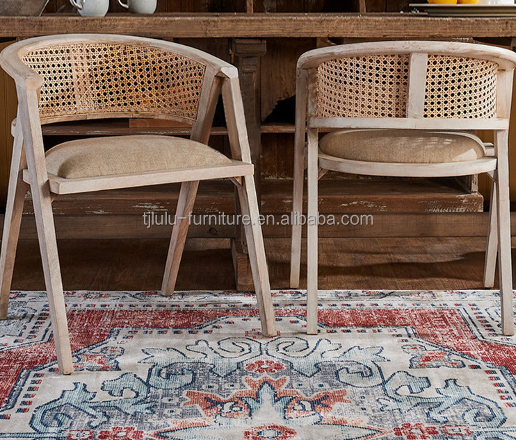 Living Room Furniture Japanese Style Solid Wood Rattan Fabric Single Dining Chair with Modern Design