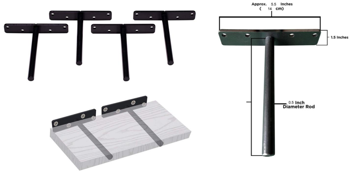 Decorative Invisible Blind Hidden Metal Slatwall Mount Floating Shelf Support Bracket for Wood