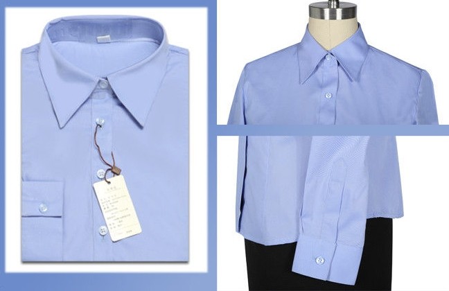 Blue Color Simple Office Work Uniforms Durable Anti - Wrinkle With Long Sleeve