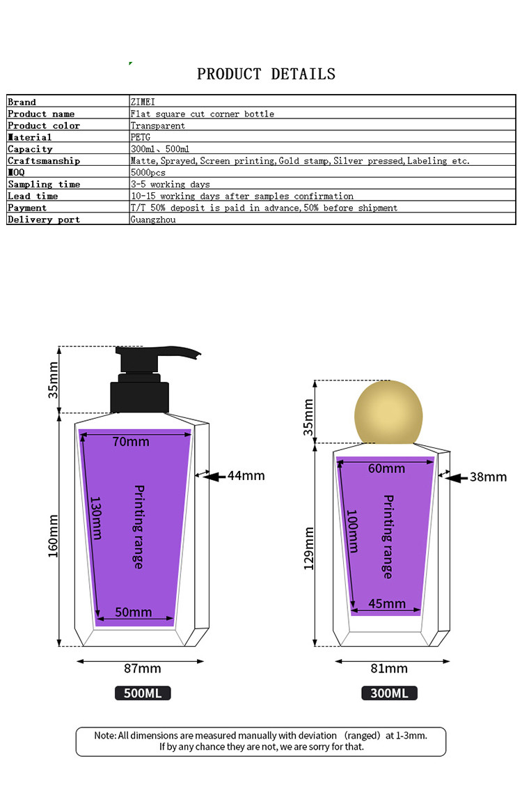 300ml 500ml Colorful Screw Top Perfume Bottle With Gold Cap