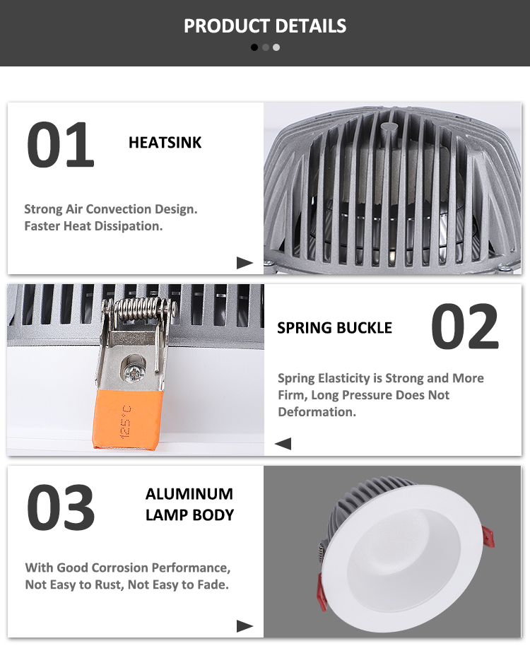 Close-up detail shot of LED downlight components